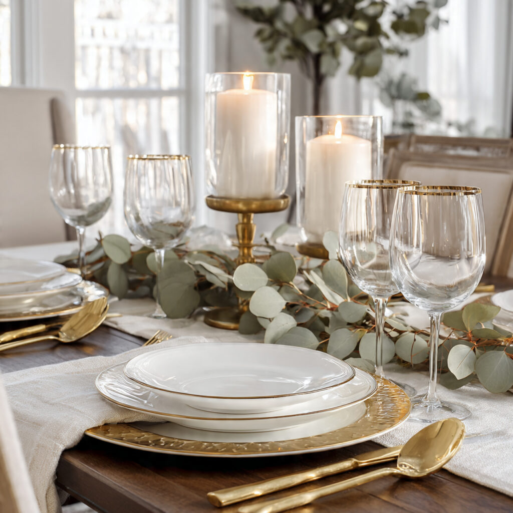 a sophisticated thanksgiving dinner table setting using