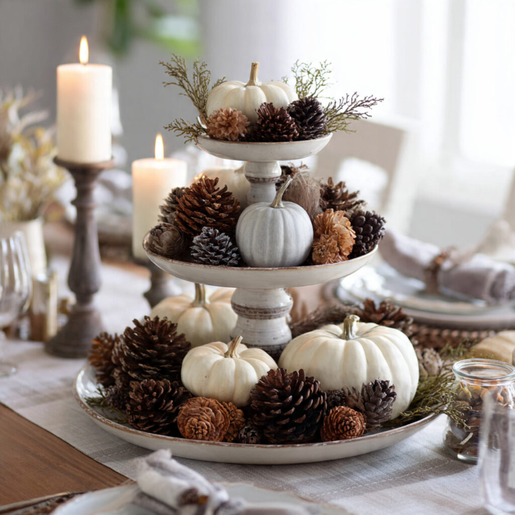 a space saving thanksgiving centerpiece using a tiered