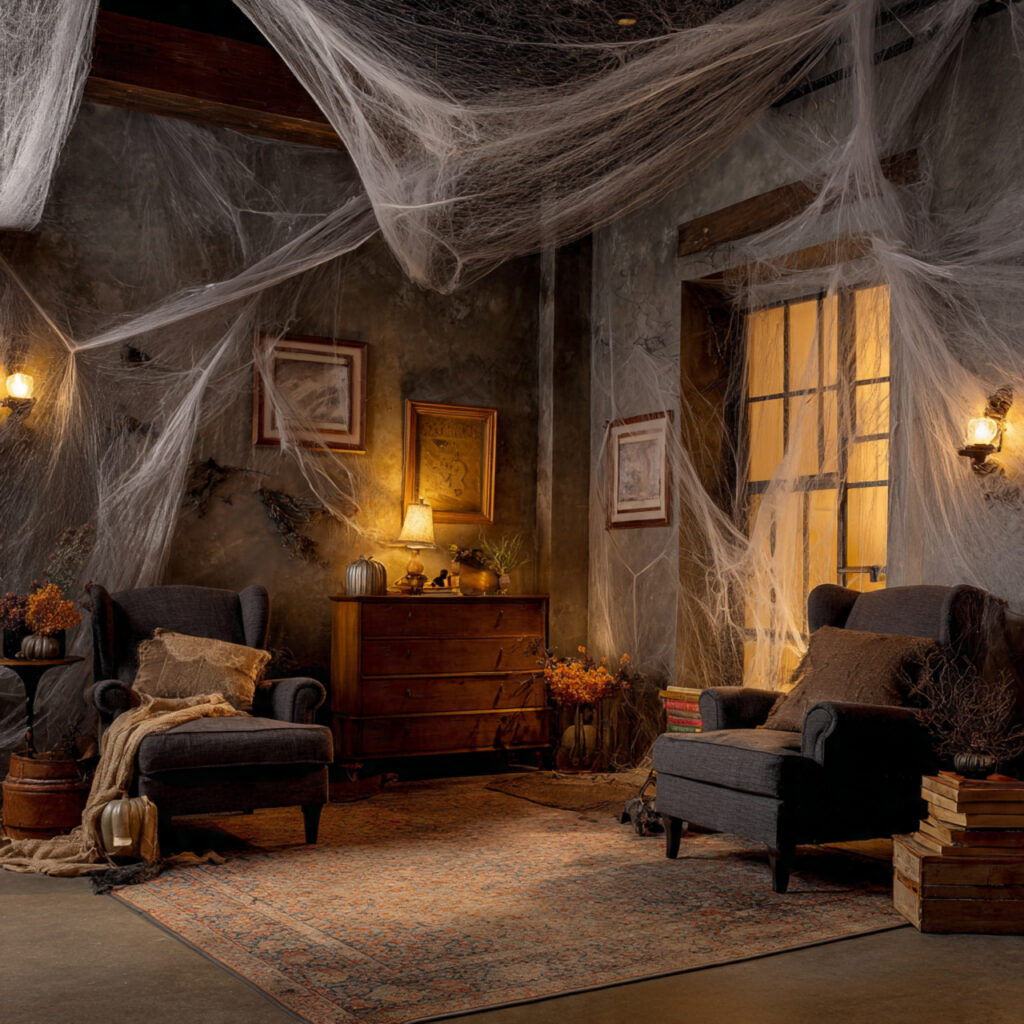 a spooky halloween interior using wispy faux