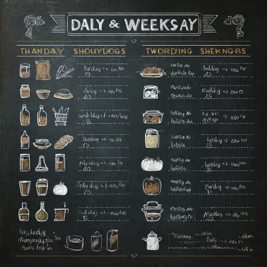 a thanksgiving week schedule chalkboard showing daily