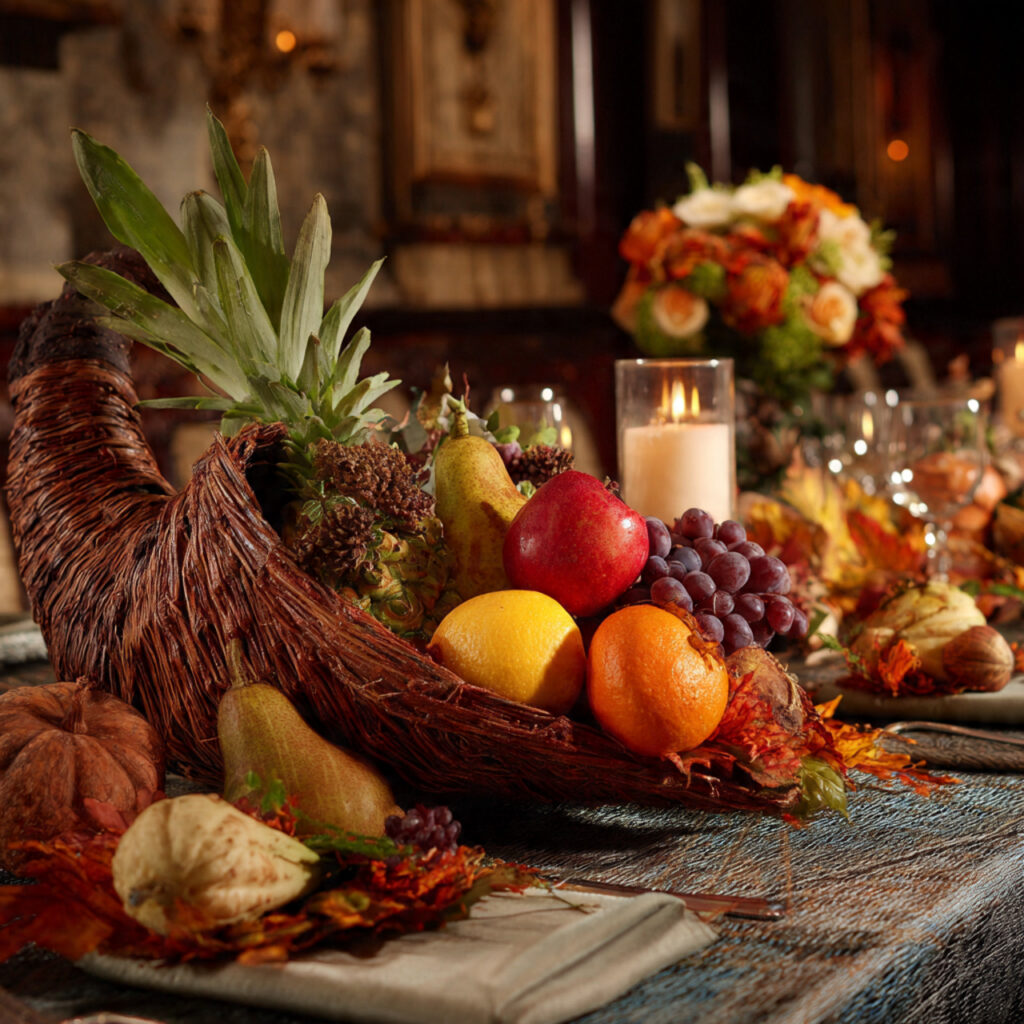 a traditional thanksgiving centerpiece using a woven