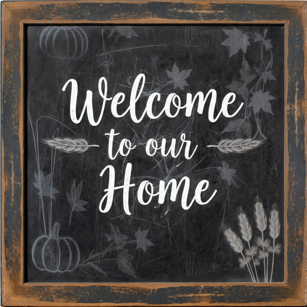 a welcoming fall chalkboard with the words
