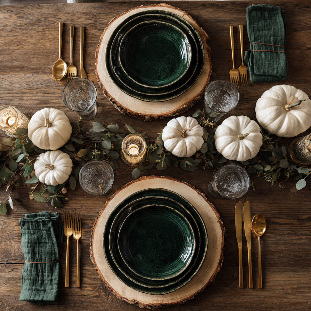 an earthy thanksgiving table using deep forest