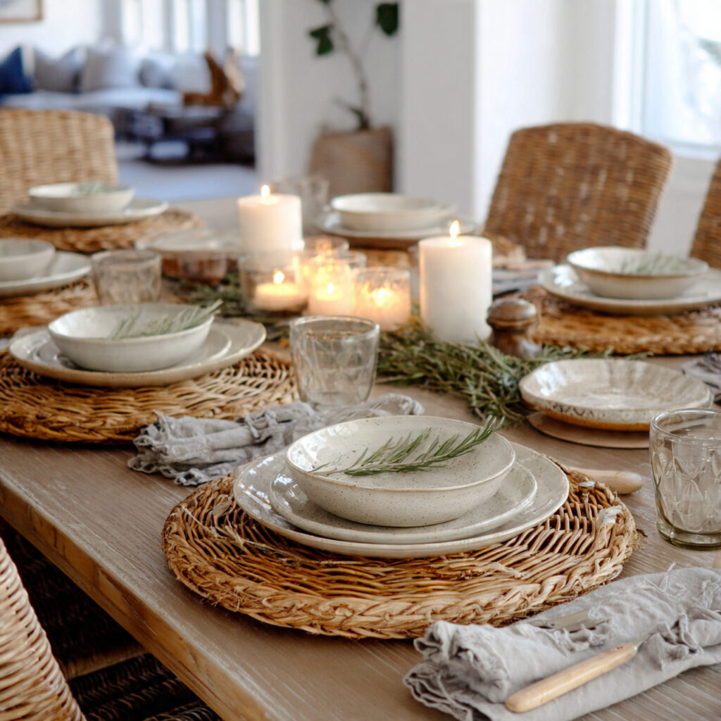 an organic thanksgiving table using natural rattan