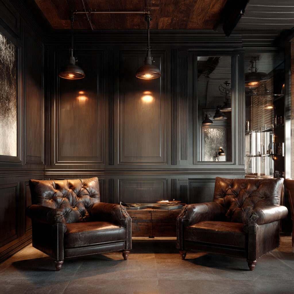 23 Classy Man Cave Ideas That Feel Stylish, Cozy, and Grown-Up 8 classy man cave with dark wood paneling
