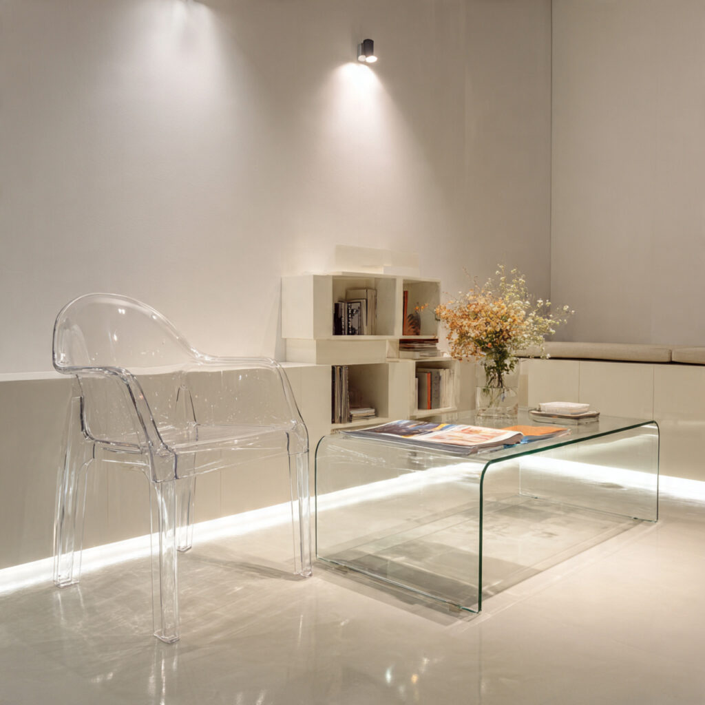 22 Small Apartment Spring Refresh Ideas That Make Your Space Feel Bigger and Brighter 7 Clear or Lucite Furniture