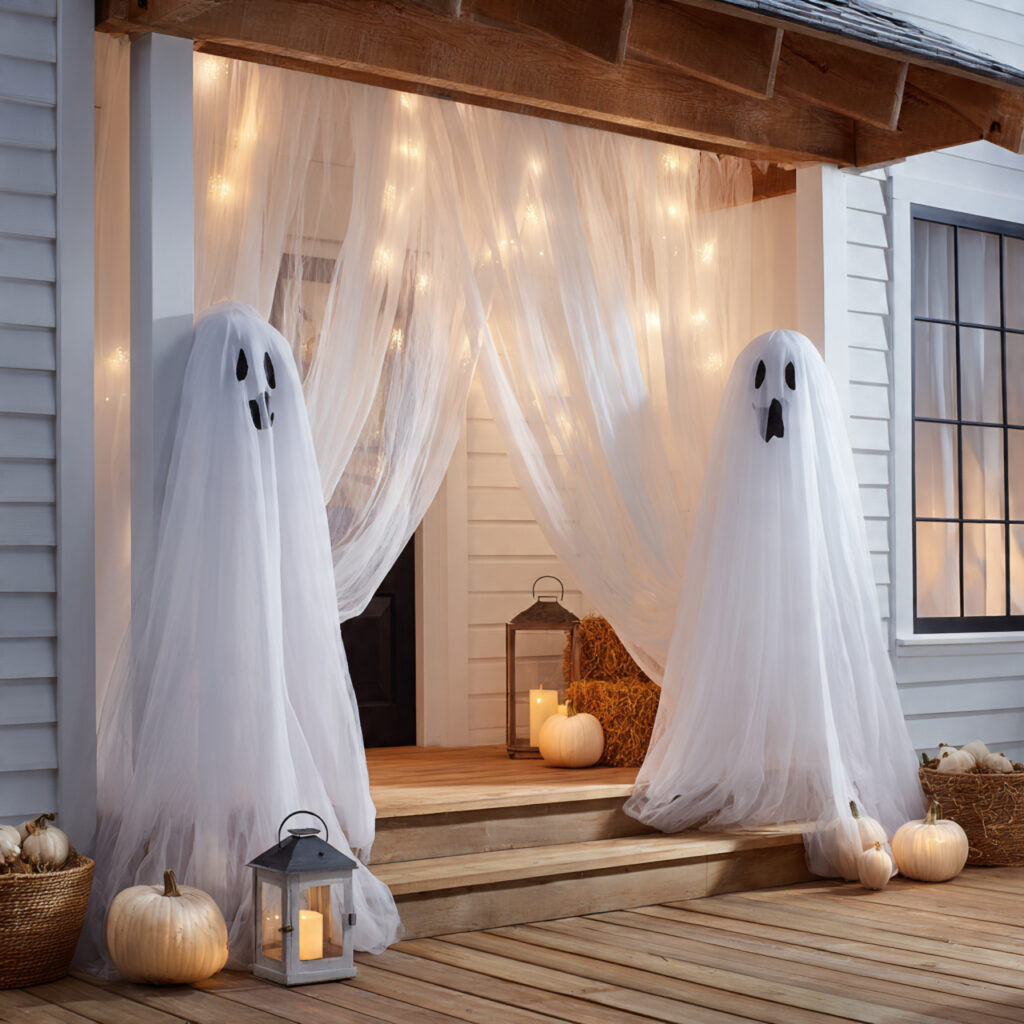 floating ghost decorations using gauzy fabric and