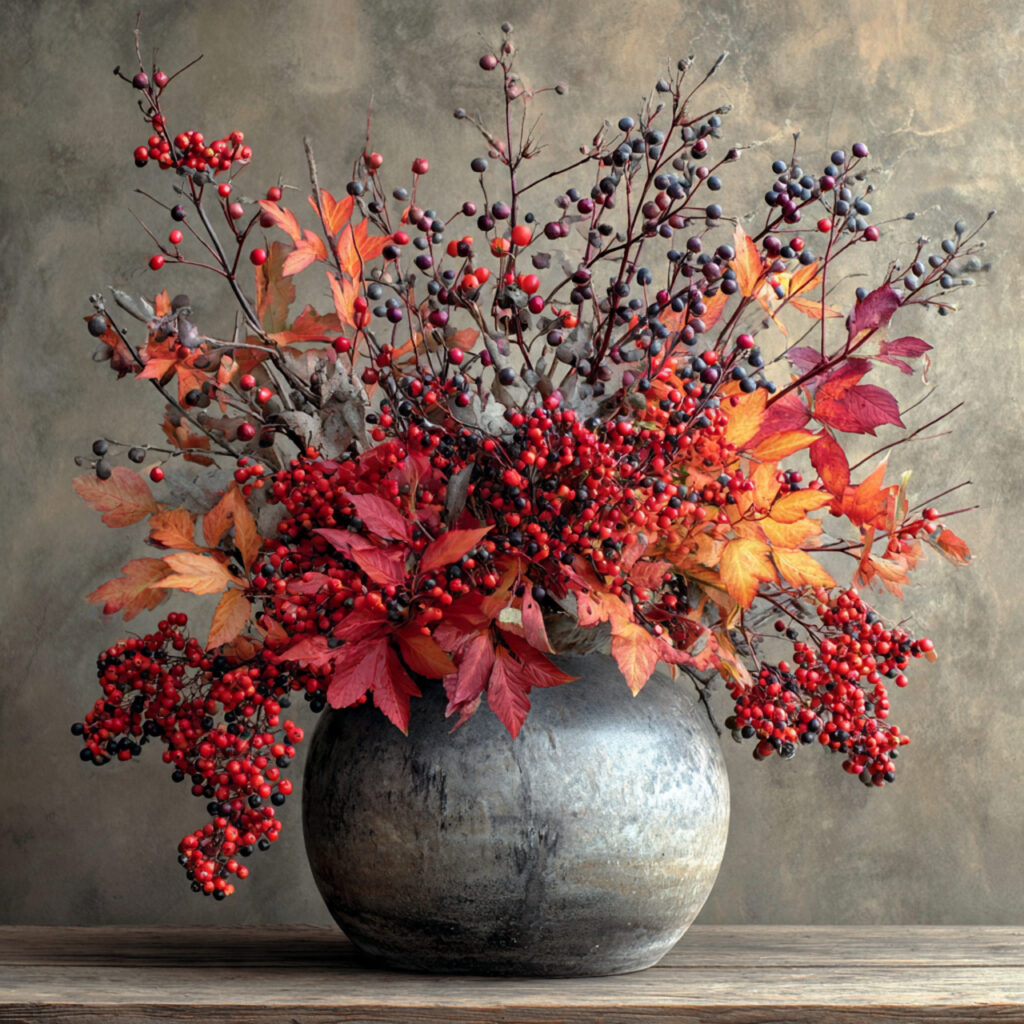 low vessel with branches of fall berries bitterswe