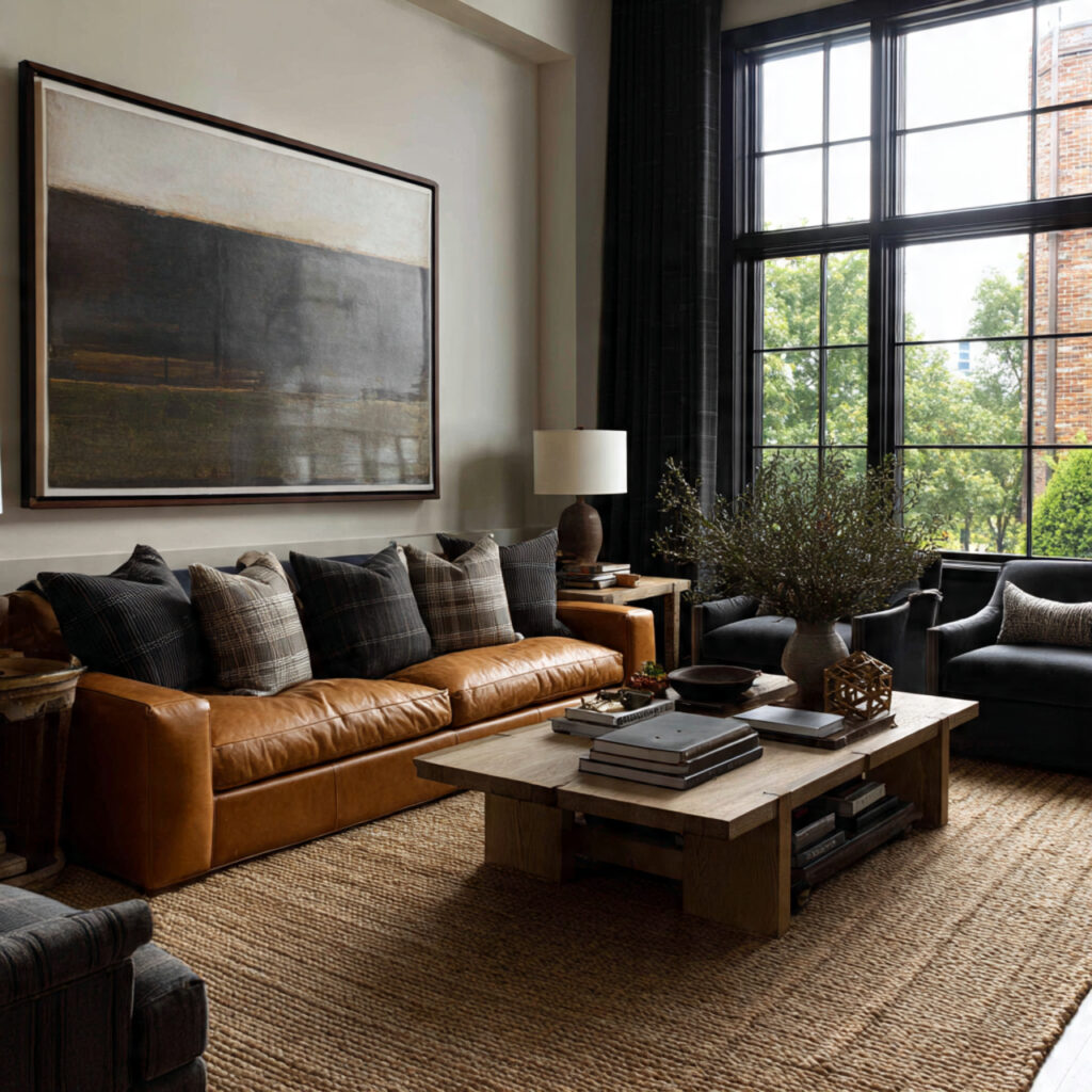 masculine living room with large wool or