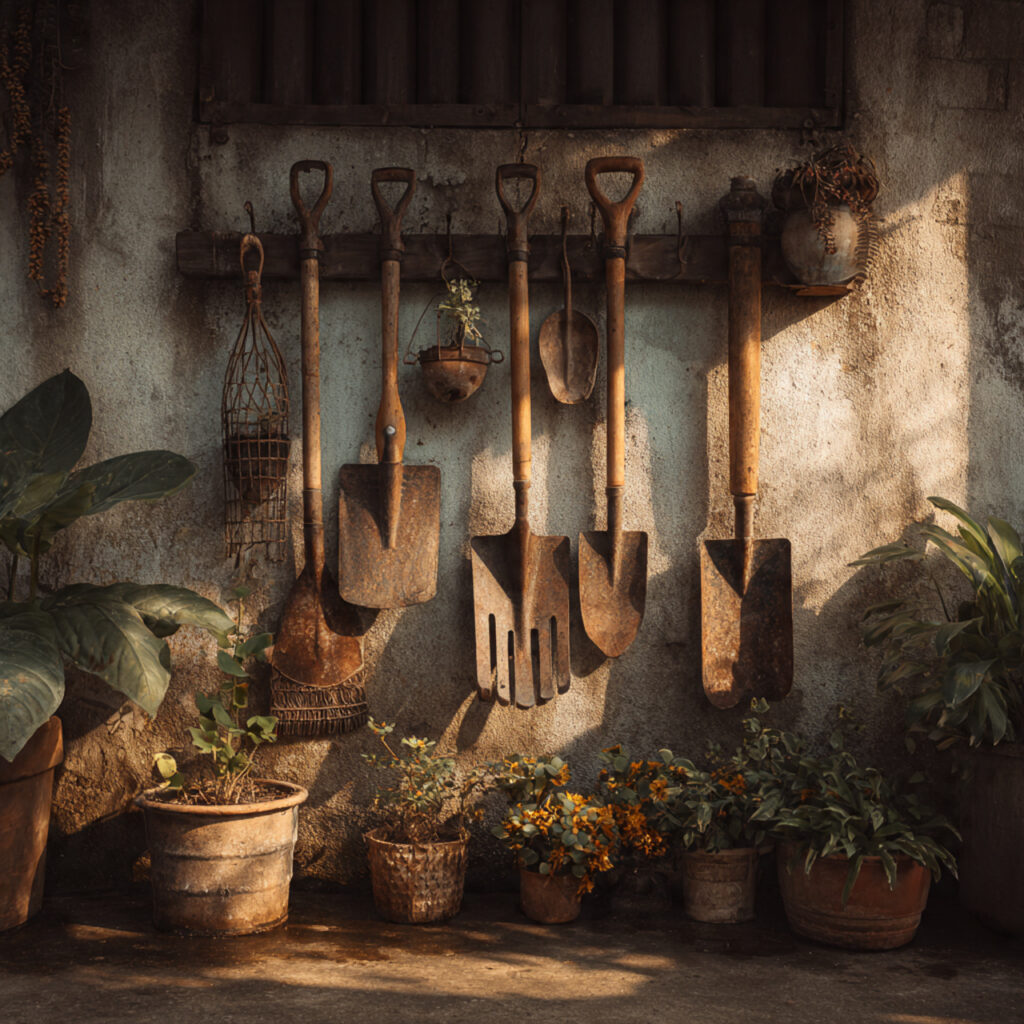 Antique Tool Garden Display