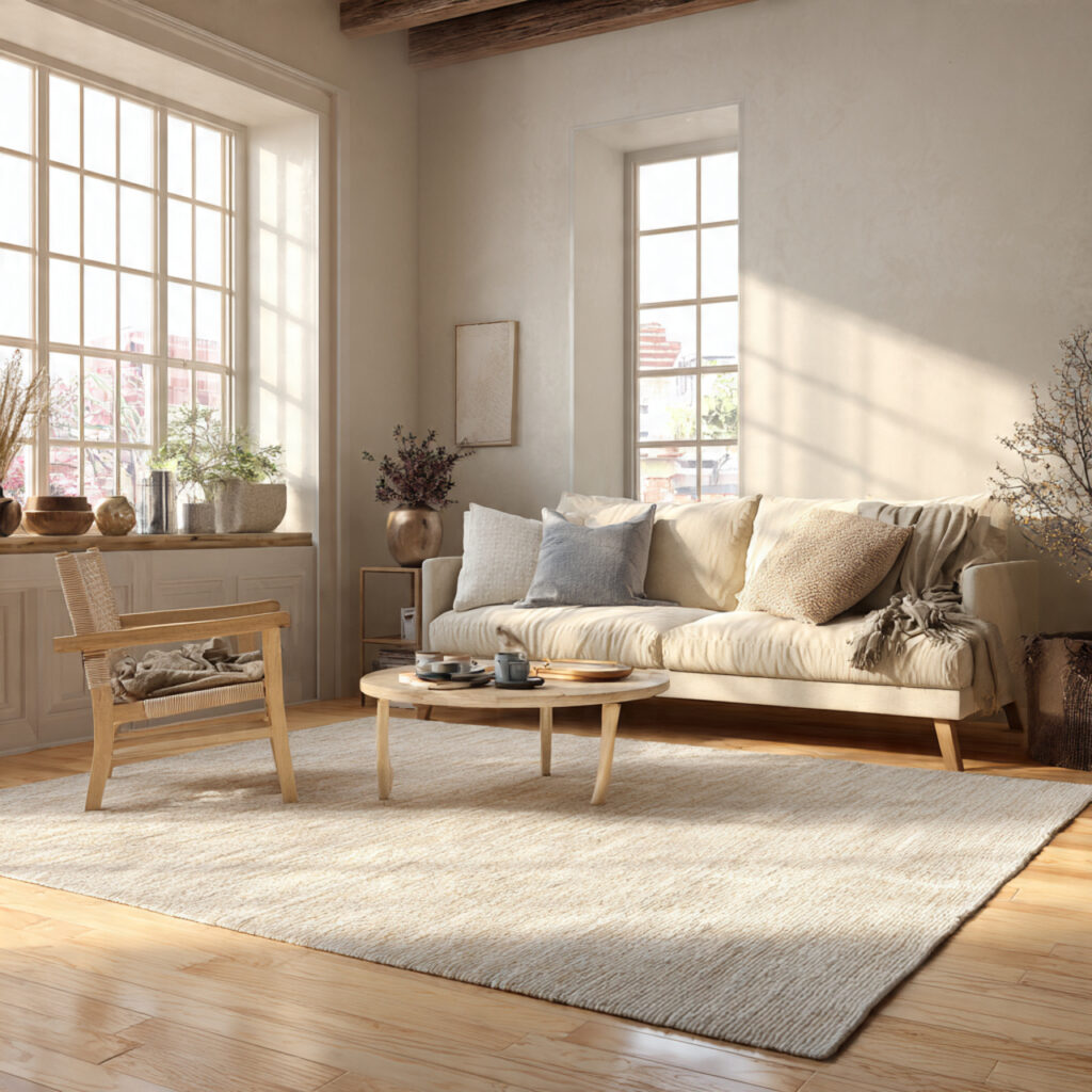 27 Bright Living Rooms for Spring Ideas That Feel Fresh, Airy, and Full of Light 14 Light-Colored Area Rugs