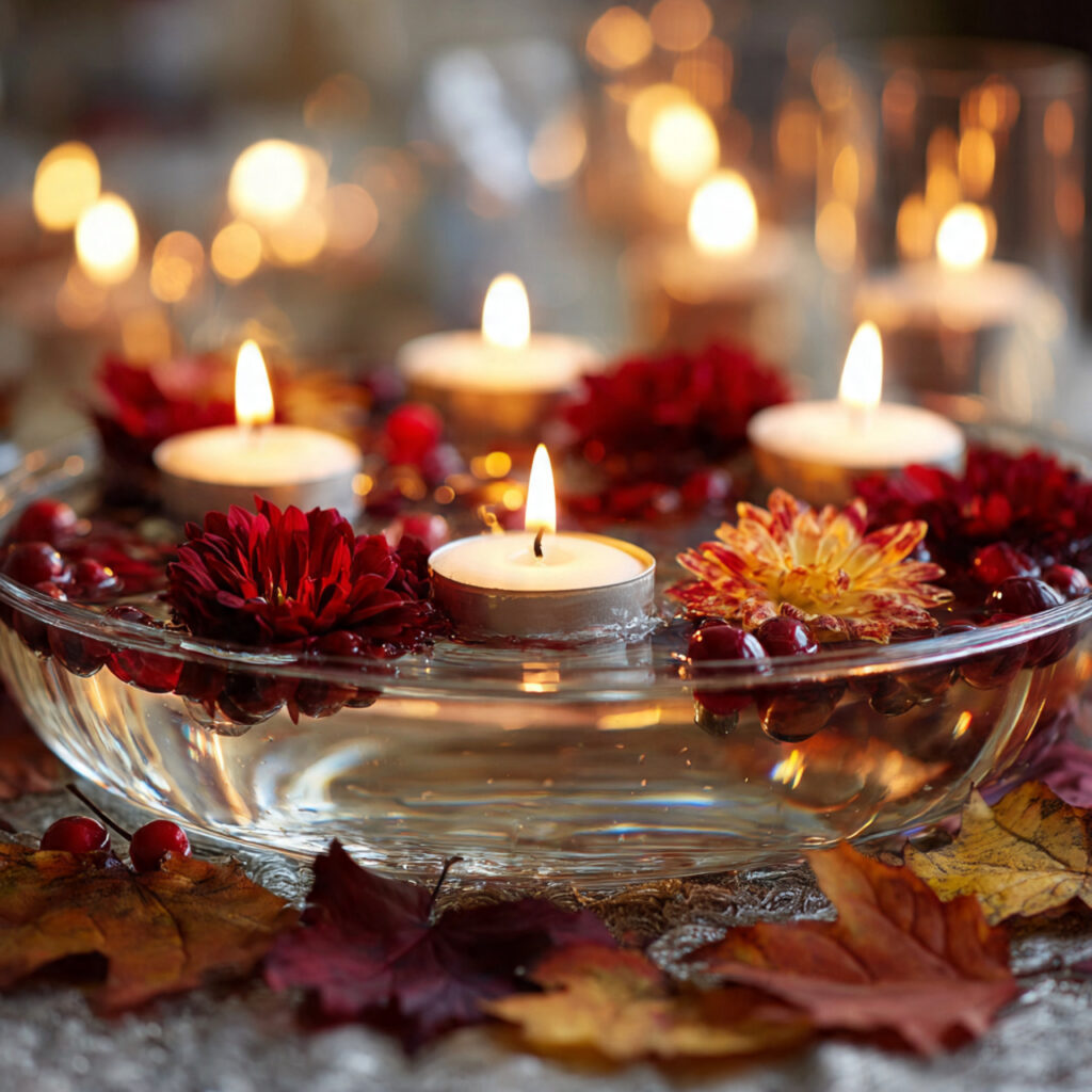 shallow dish or tray filled with water floating ca