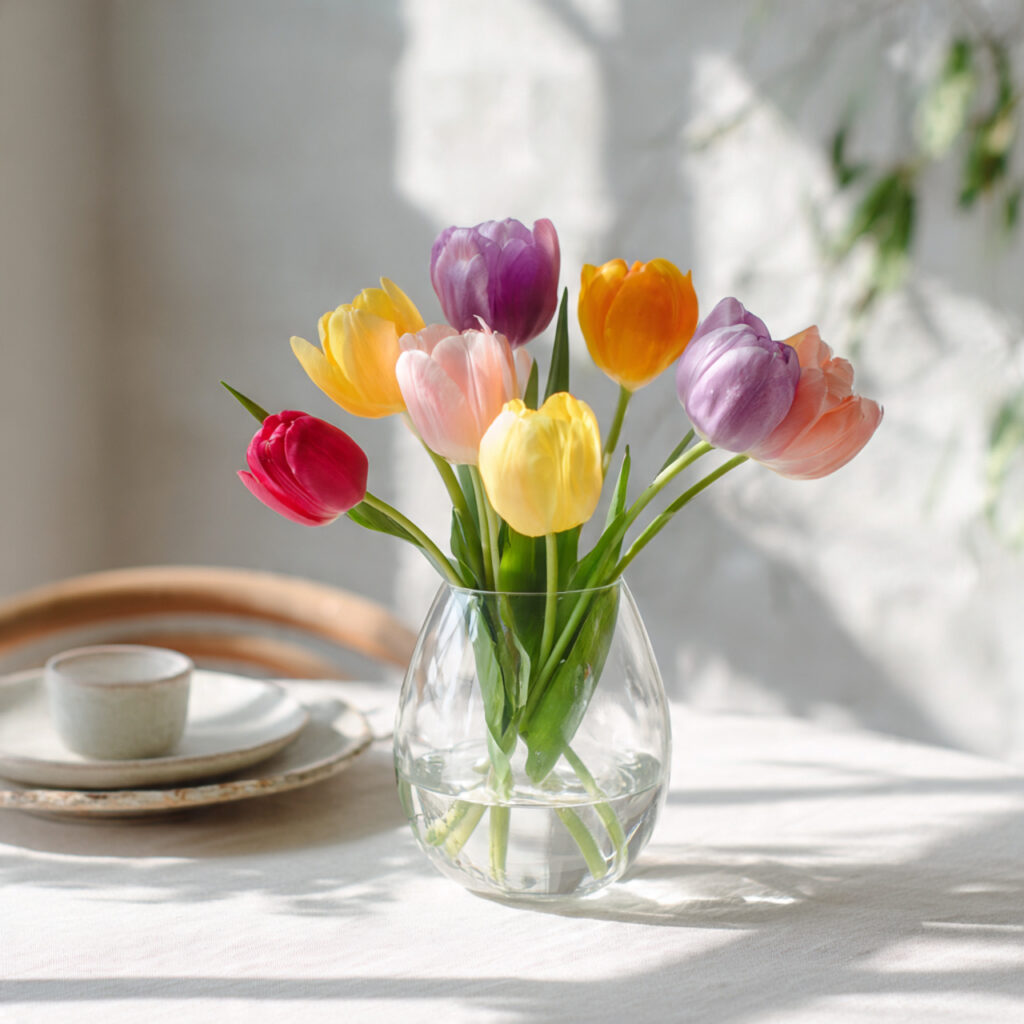 Tulip Arrangement in Clear Vase