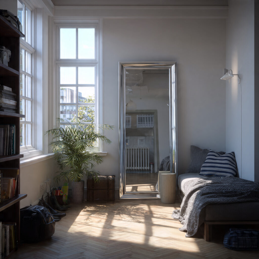 22 Small Apartment Spring Refresh Ideas That Make Your Space Feel Bigger and Brighter 3 Large Mirror Opposite Windows