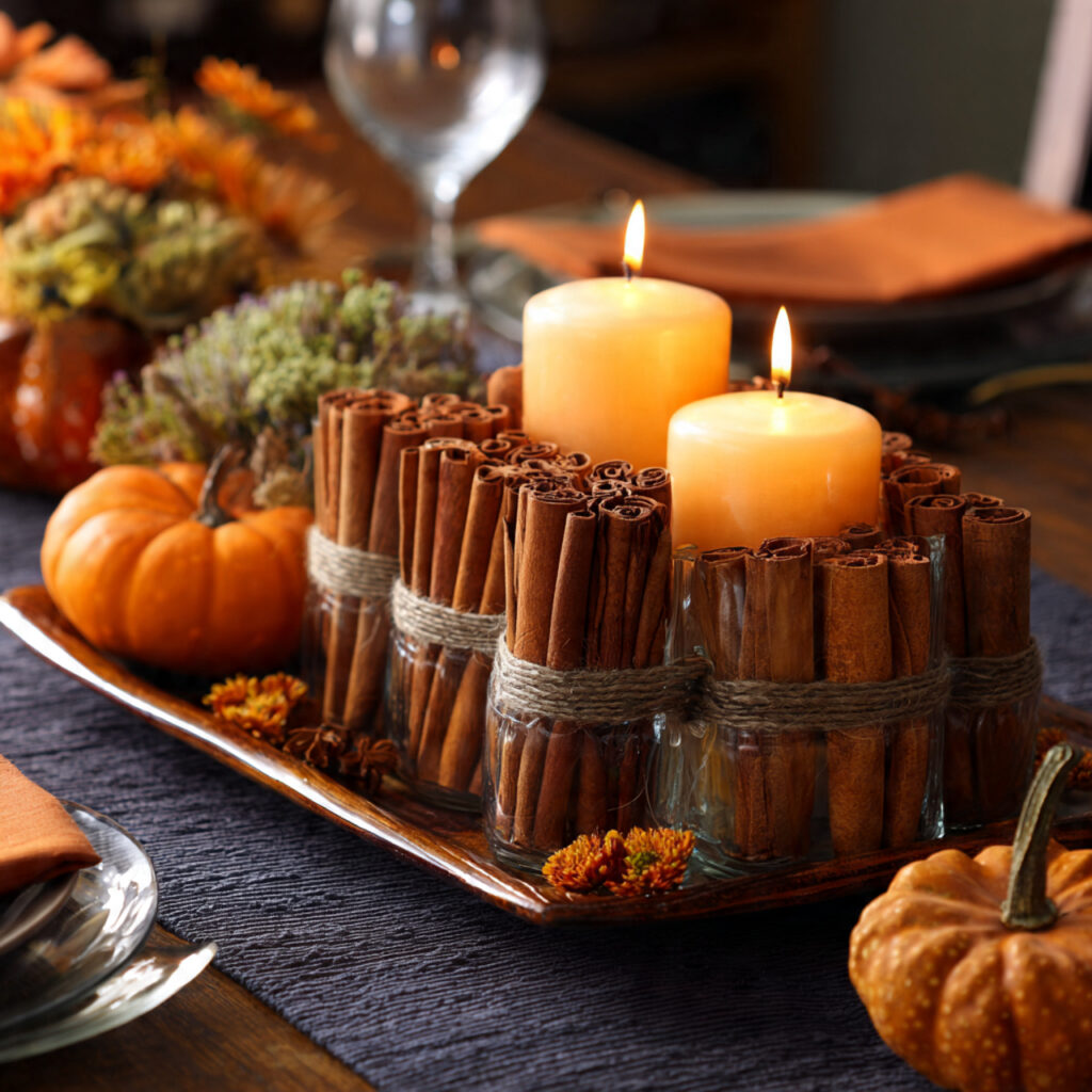 small bundles of tied cinnamon sticks placed along
