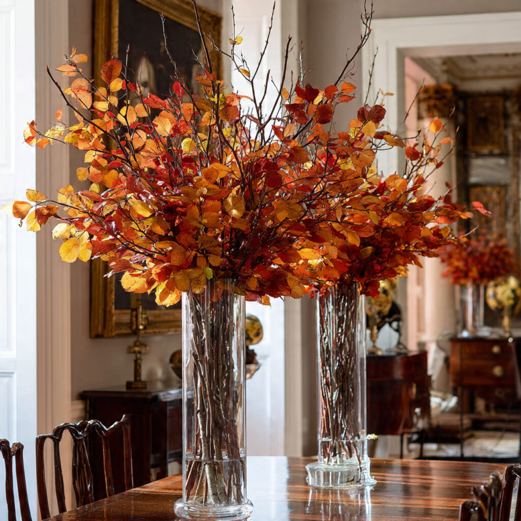 tall clear vases filled with fall branches