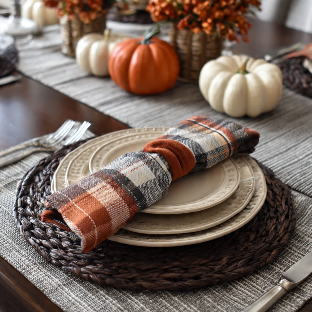 thanksgiving table setting using flannel or plaid