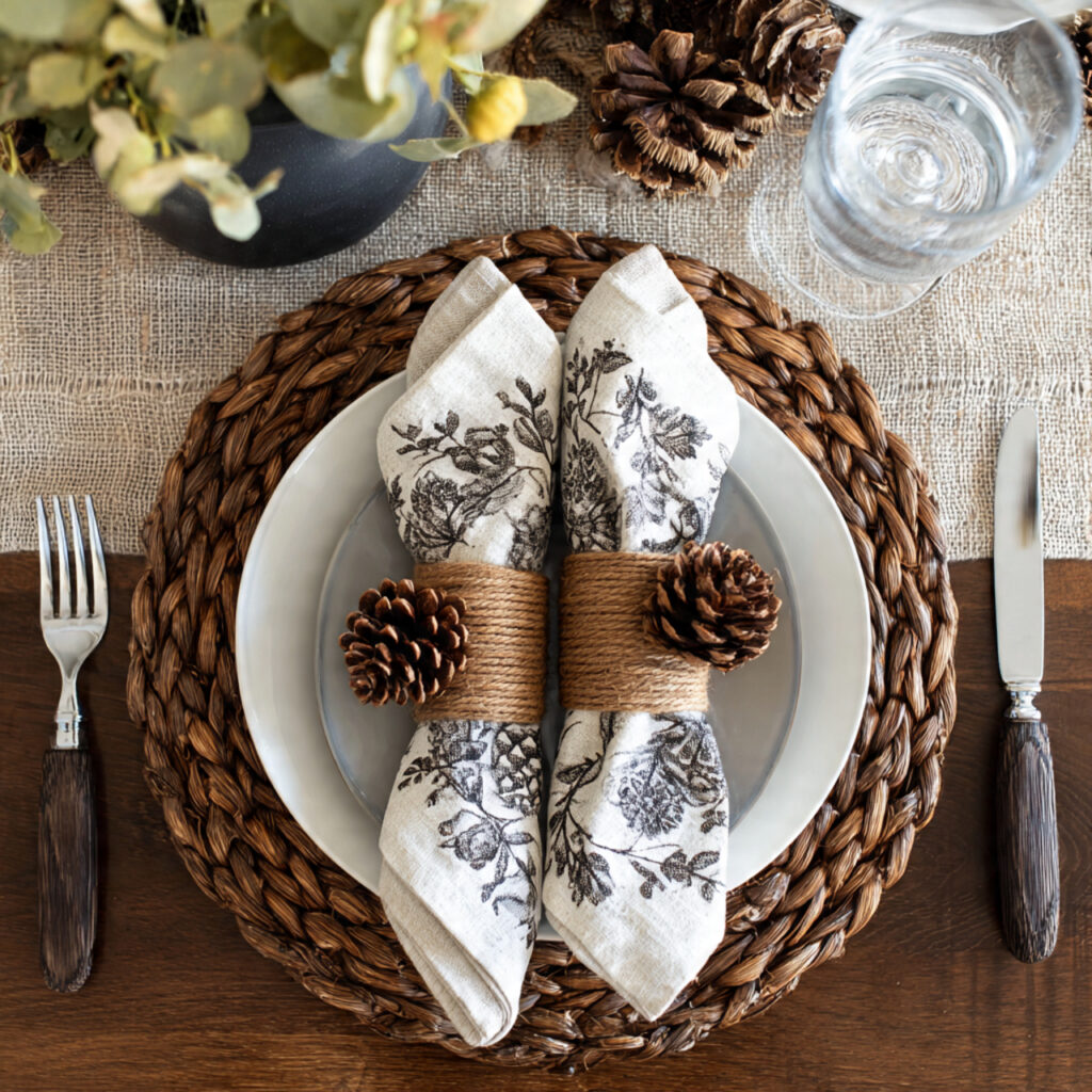 thanksgiving table settings with handmade napkin rings