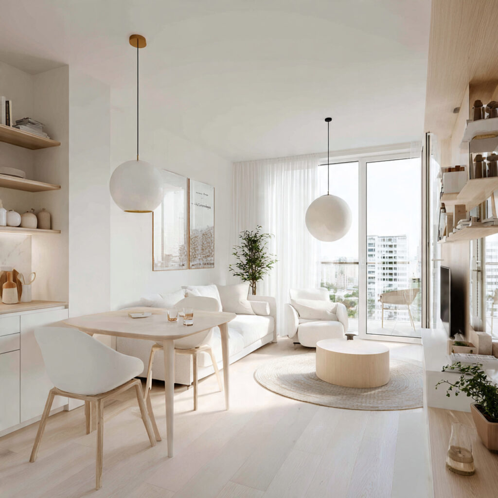 22 Small Apartment Spring Refresh Ideas That Make Your Space Feel Bigger and Brighter 9 Light Wood or White Furniture