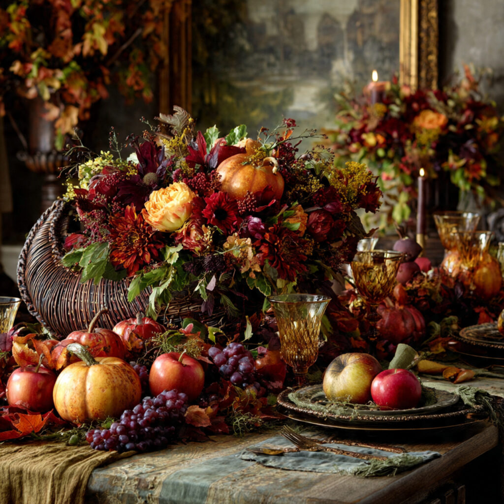 traditional cornucopia overflowing with gourds app
