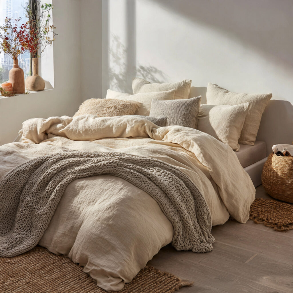 Warm Cream and Natural Linen Bedding