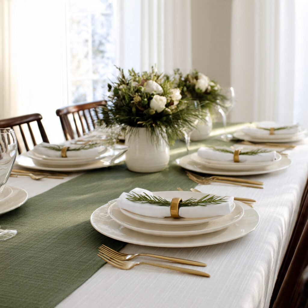 A Green and Gold Table Setting