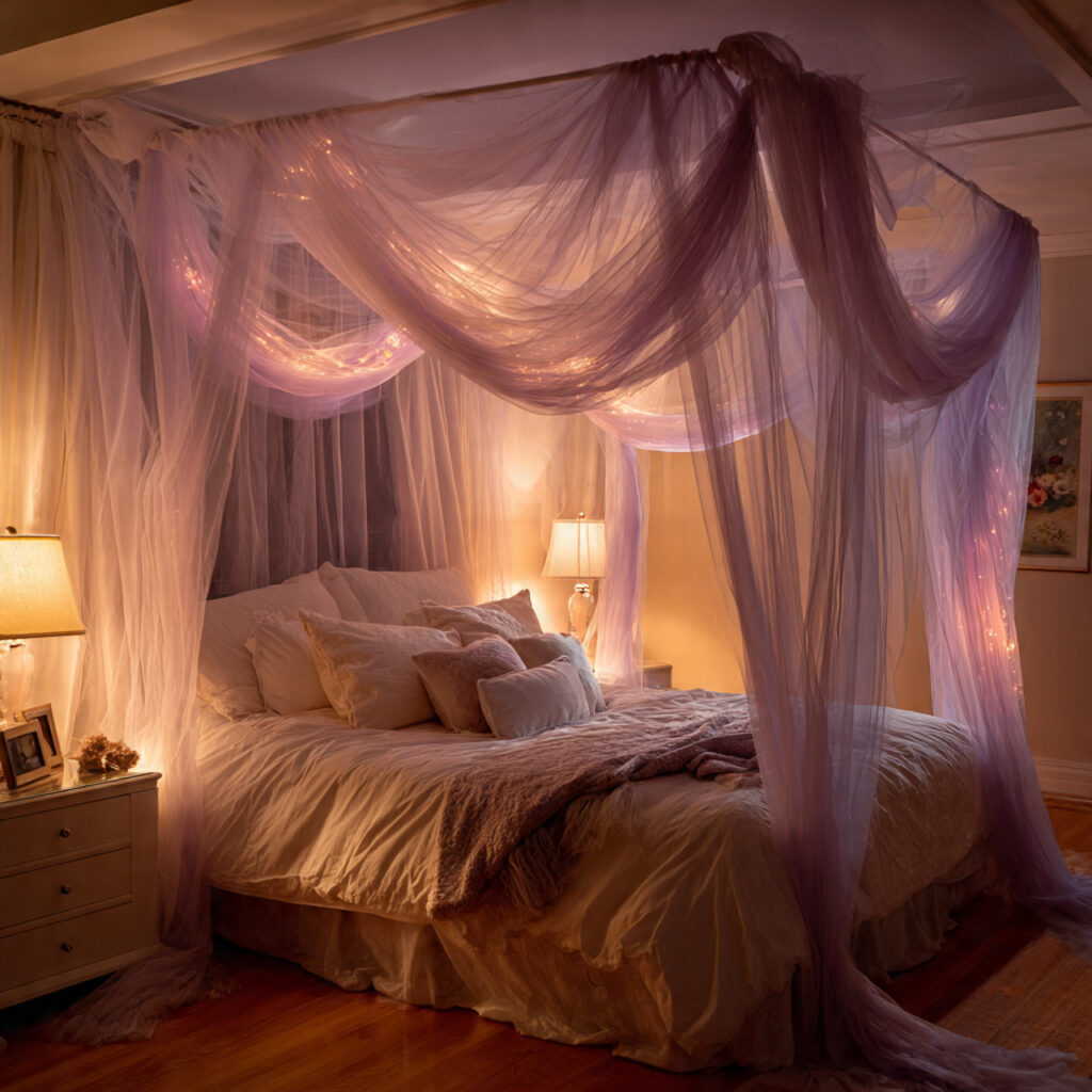 A Purple Gray Bedroom Canopy