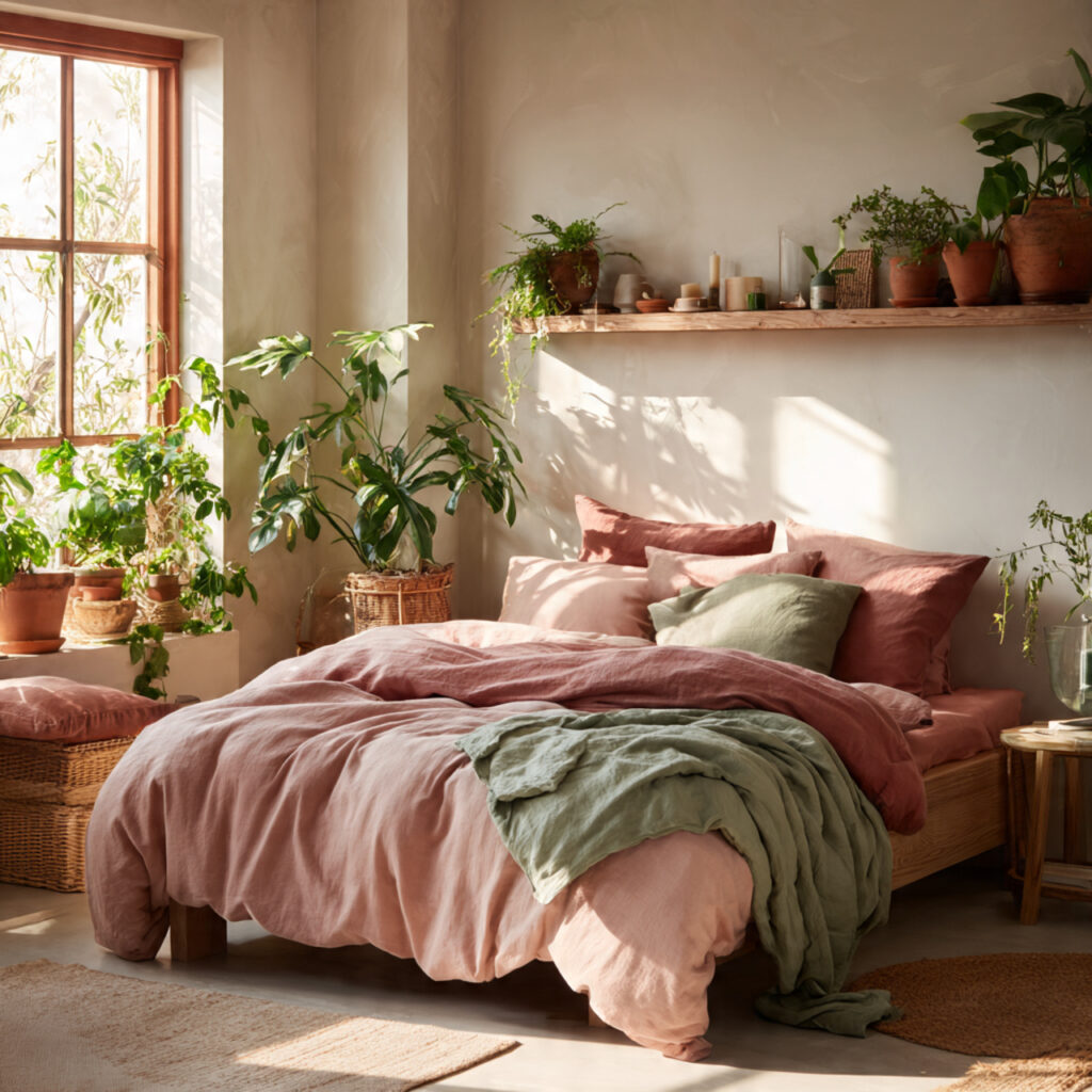 Dusty Rose and Sage Green Summer Bedroom