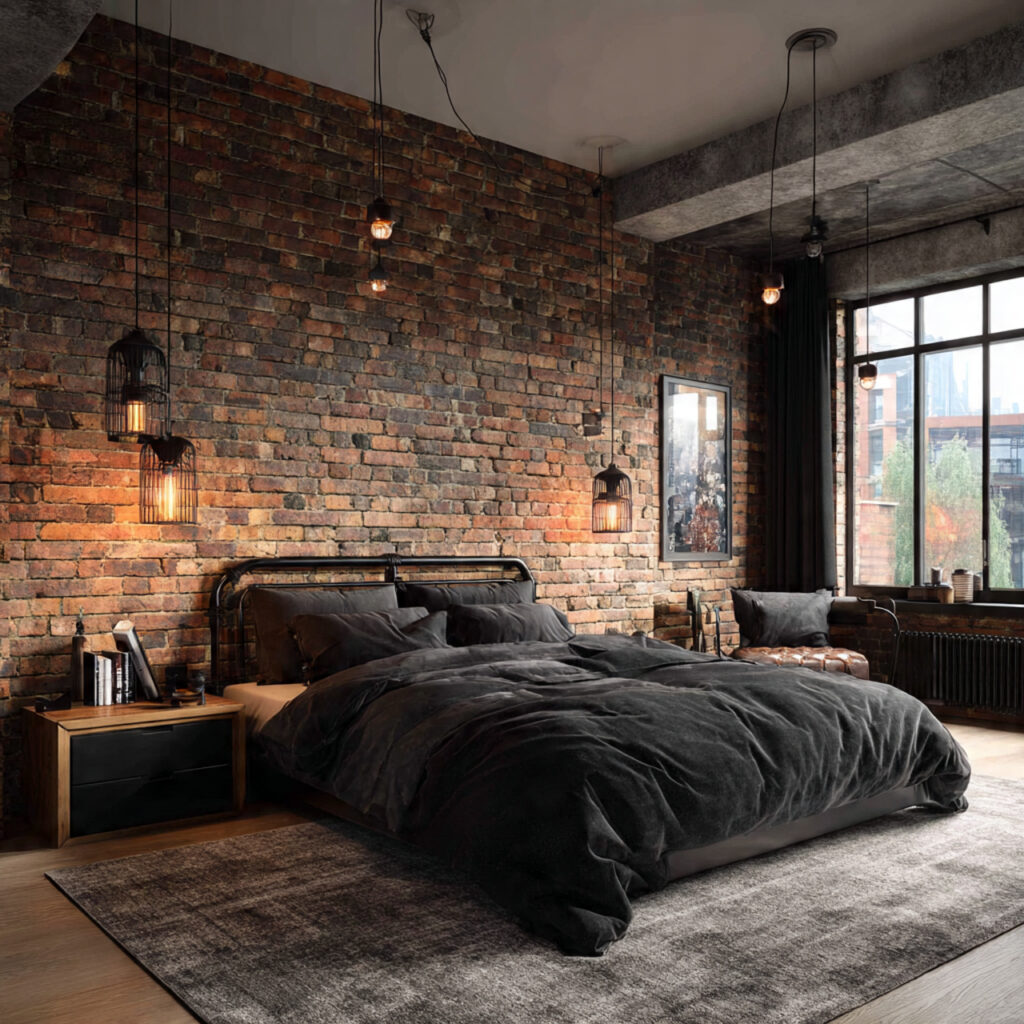 24 Bedroom Ideas for Men That Look Clean, Stylish, and Masculine Upgrade Your Space Today 12 Exposed Brick Wall With Industrial Bed Frame