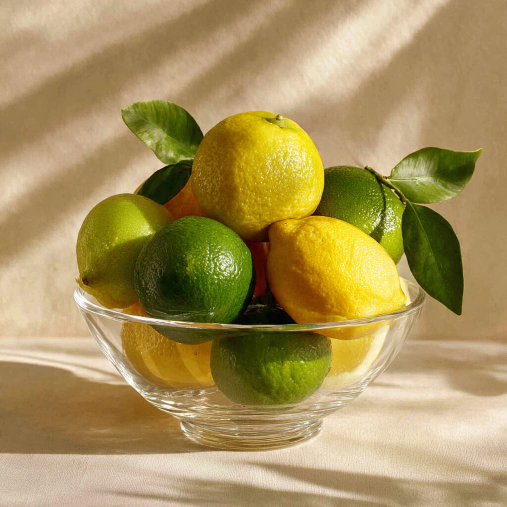 Fresh Citrus in Glass Bowls