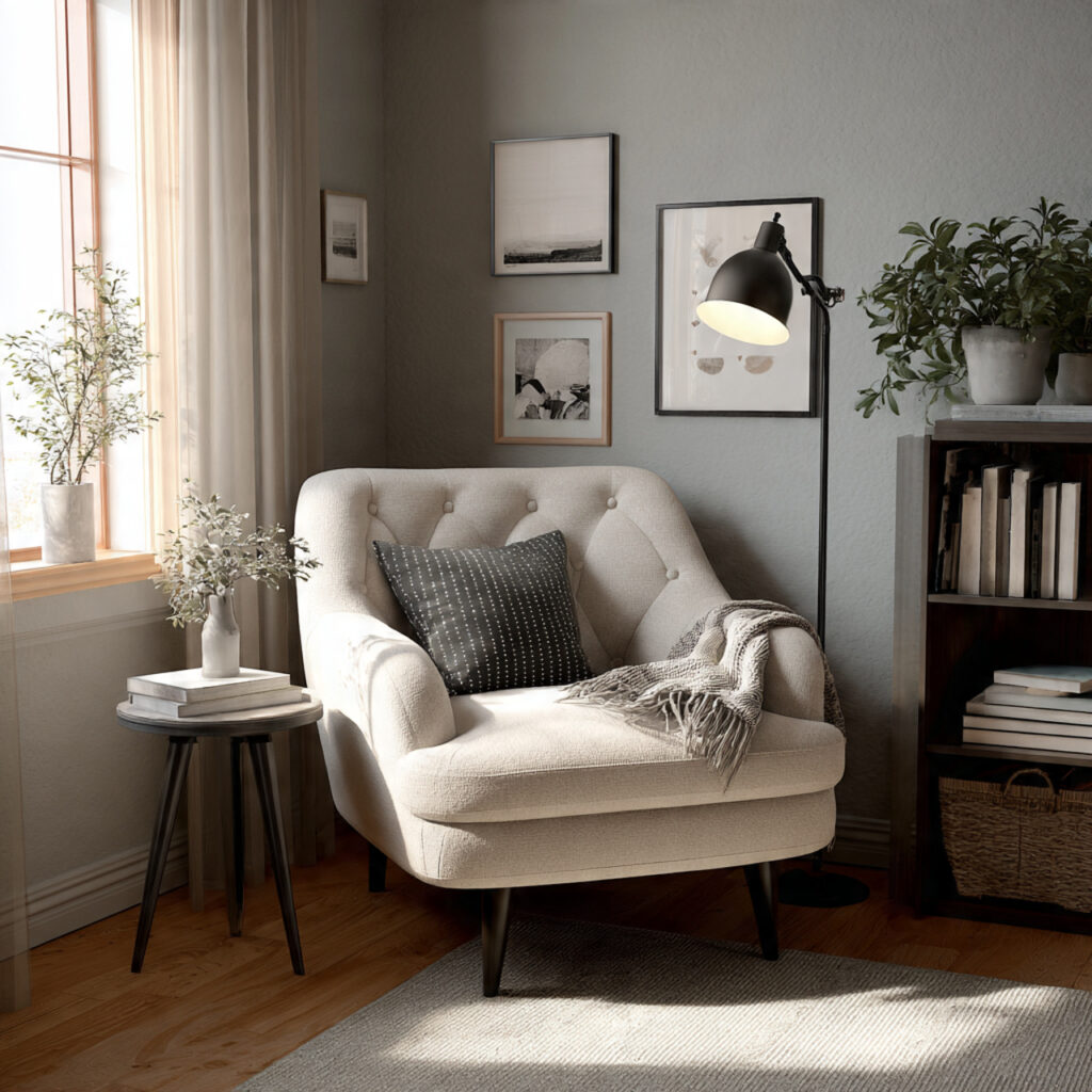 A Reading Corner With a Plush Chair