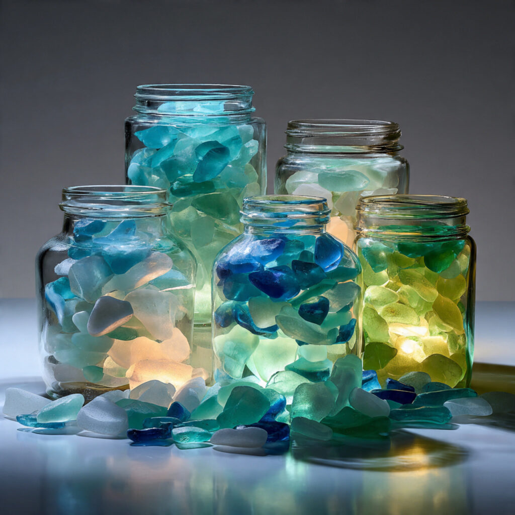 Sea Glass in Glass Vases and Vessels