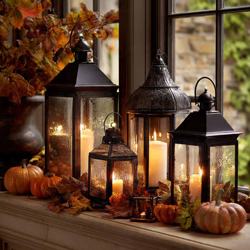 22 Fall Mantel Decorating Ideas for a Cozy Seasonal Refresh 13 Lantern Grouping