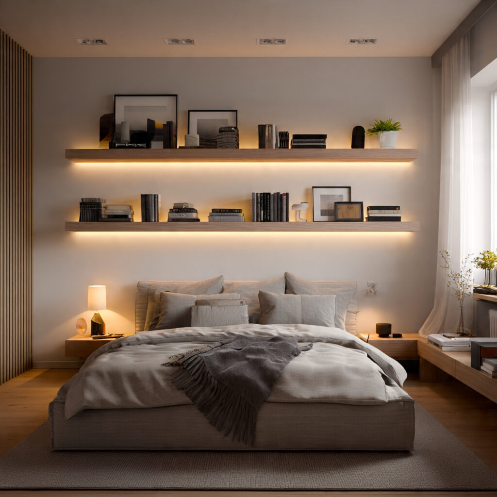 28 Bedroom Ideas 2026 That Bring Modern Trends and Fresh Style Into Your Space Stay Ahead Now 13 Install Integrated Shelf Lighting
