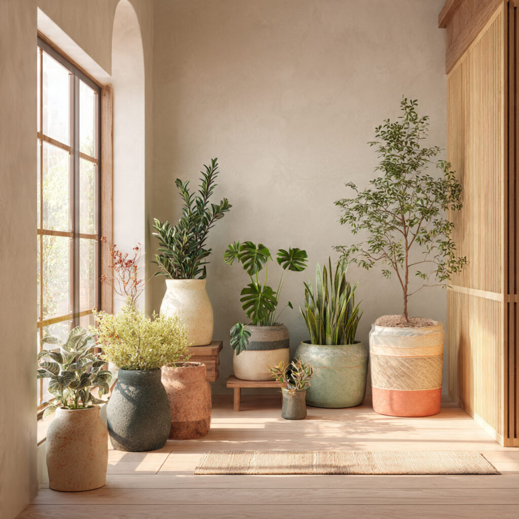 21 Cozy Bedroom Ideas That Make Your Space Warm, Relaxing, and Perfect for Everyday Comfort 14 Add Indoor Plants in Warm-Toned Ceramic Pots