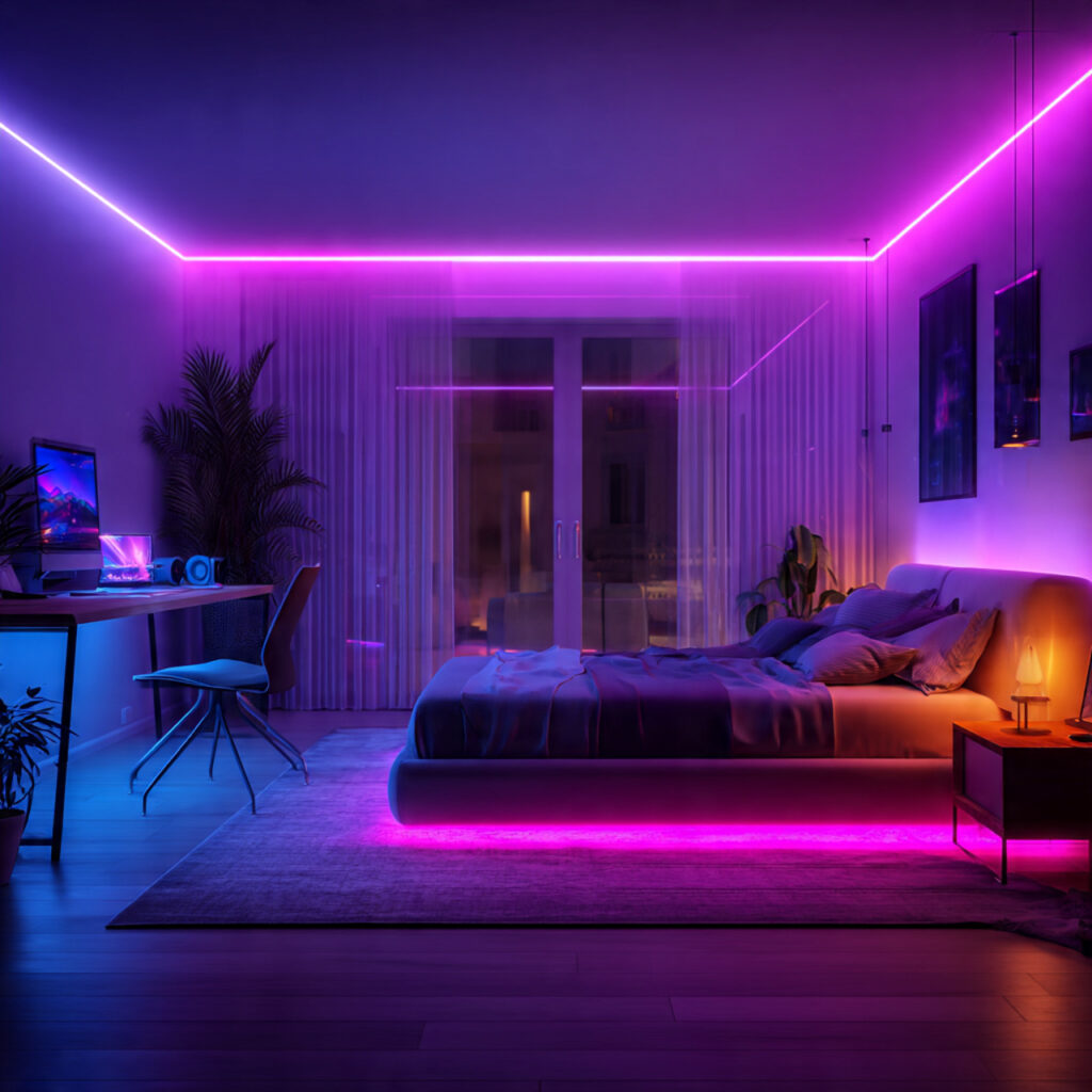 Install LED Strip Lights Behind the Bed Frame or Desk