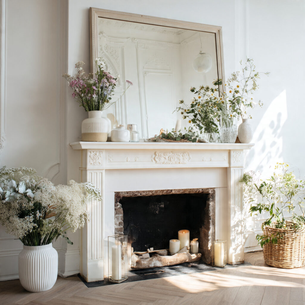 A Large Mirror as the Mantel Backdrop