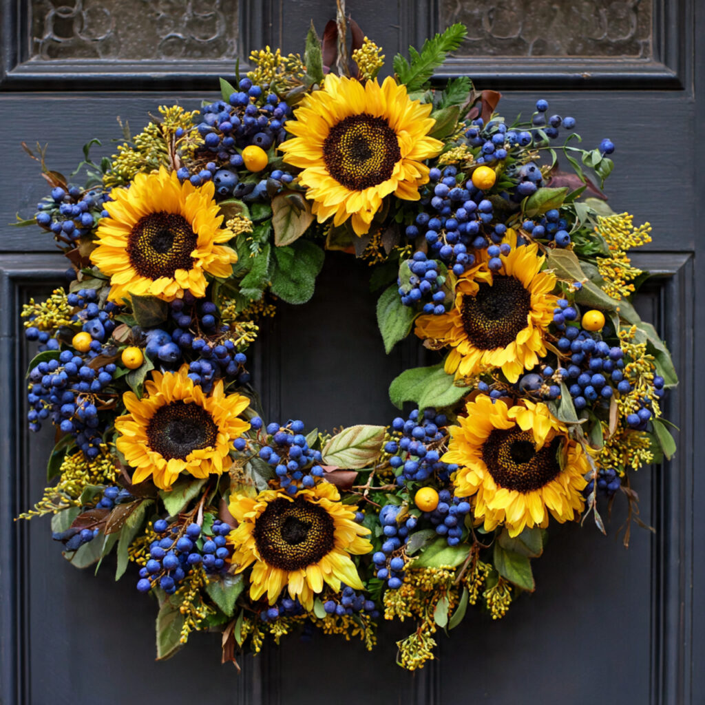 A Sunflower and Blueberry Wreath