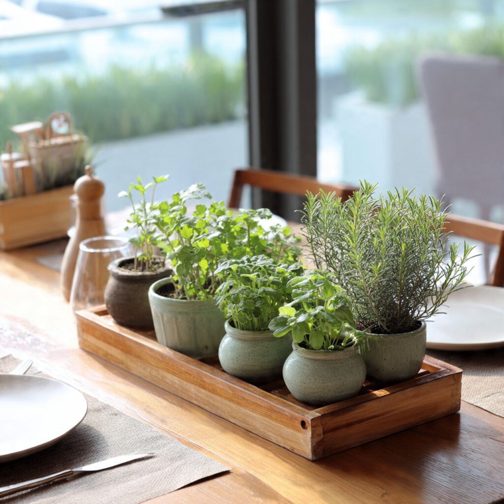 Green Herb Garden as Table Decor