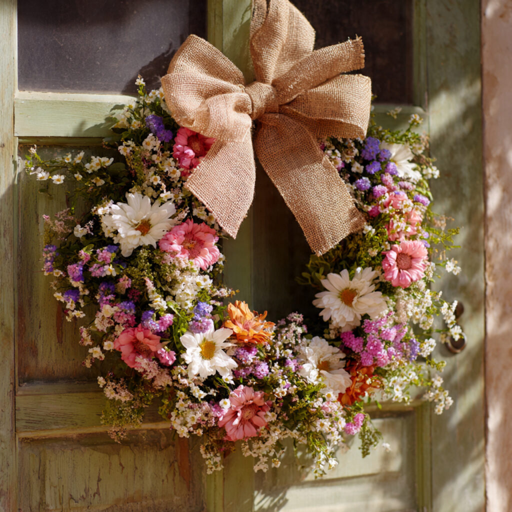 A Wildflower and Burlap Wreath