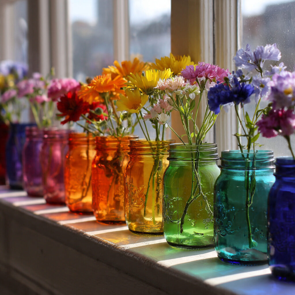 Mason Jar Rainbow Vases