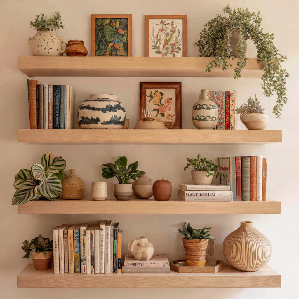 21 Cozy Bedroom Ideas That Make Your Space Warm, Relaxing, and Perfect for Everyday Comfort 17 Install Shelves With Warm Decorative Styling