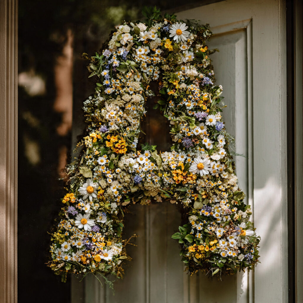 A Letter Wreath With Summer Botanicals