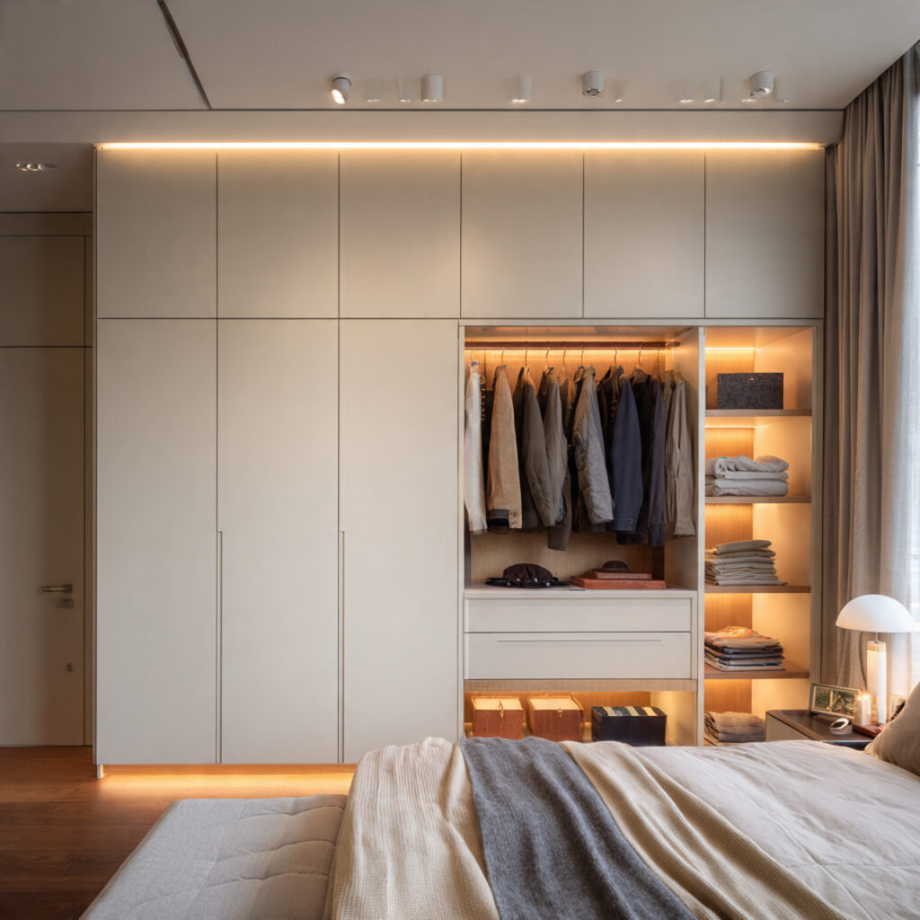 24 Bedroom Ideas for Men That Look Clean, Stylish, and Masculine Upgrade Your Space Today 18 Architectural Wardrobe With Integrated Lighting