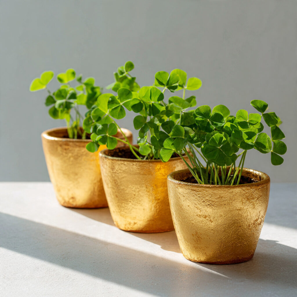 Gold Painted Terracotta Pots Filled With Clover