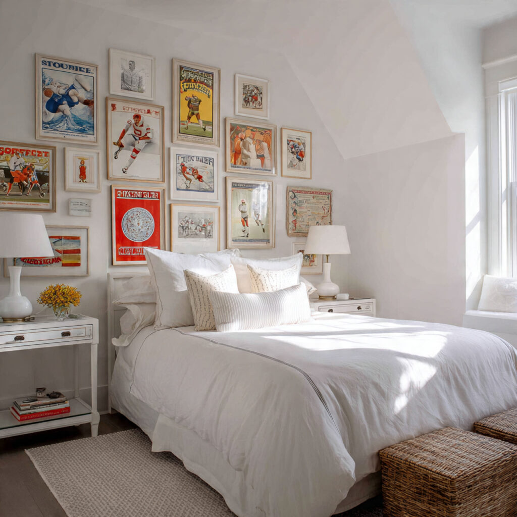 Vintage Tennis and Sport Print Gallery With Sporty Bed Styling