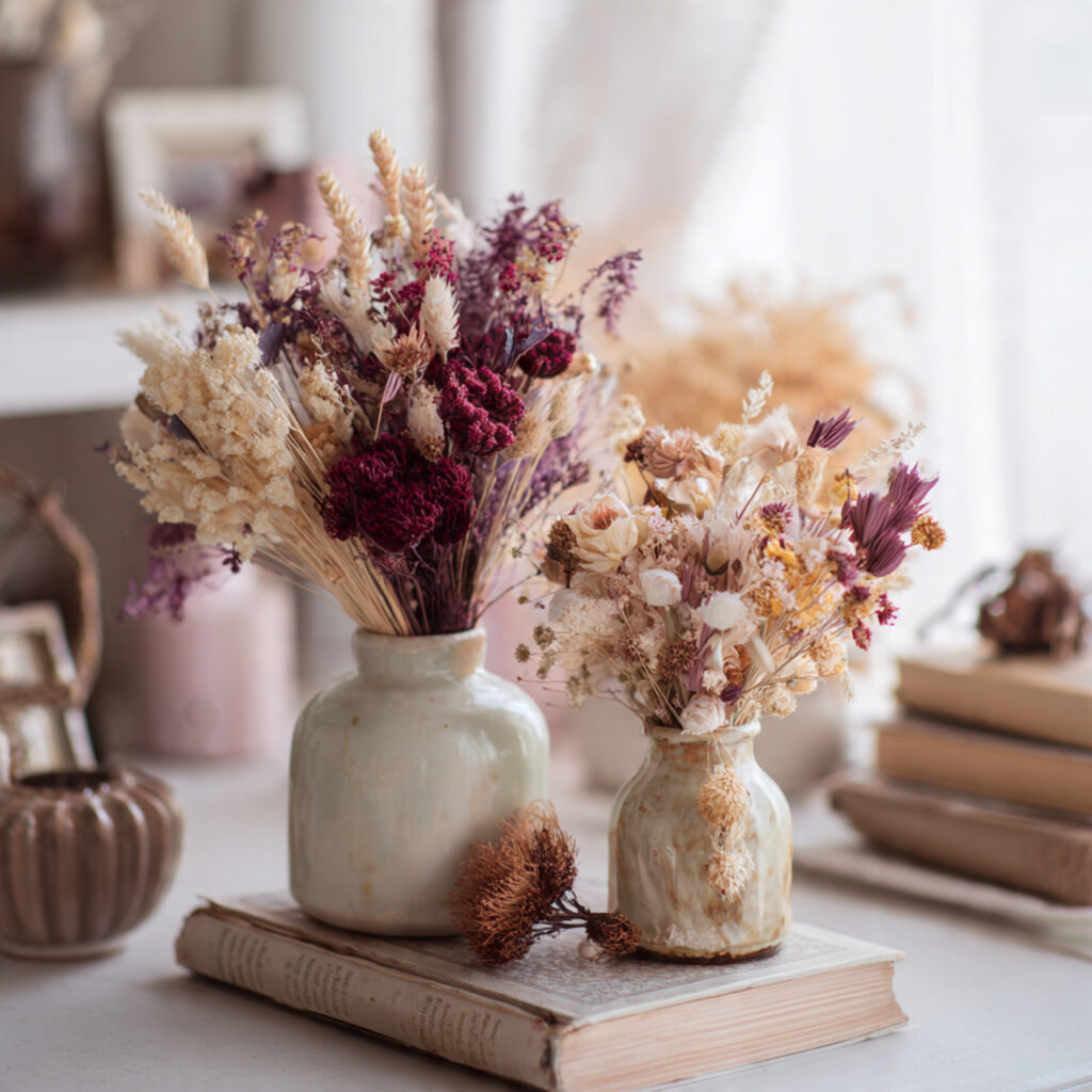 Decorate With Dried Flowers in Pretty Vases