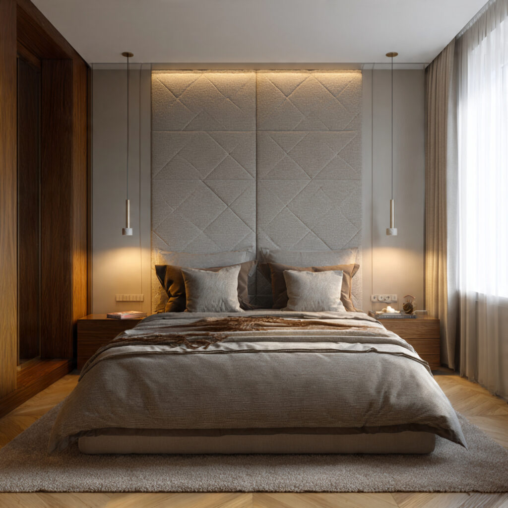 28 Bedroom Ideas 2026 That Bring Modern Trends and Fresh Style Into Your Space Stay Ahead Now 19 Mount a Fabric Wall Panel Behind the Bed