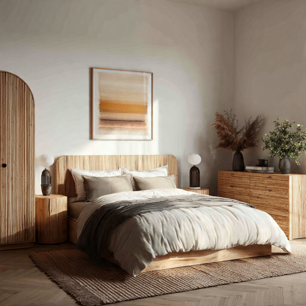 27 Modern Bedroom Ideas That Create a Sleek, Elegant, and Pinterest-Perfect Space Instantly 19 Use Fluted Wood or Cane Detail on Furniture