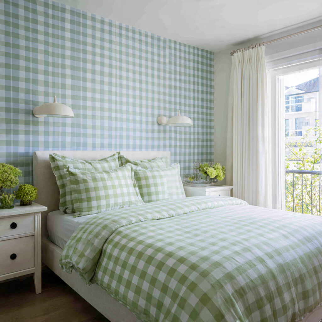 Gingham Check Bedding and Wallpaper Feature Wall